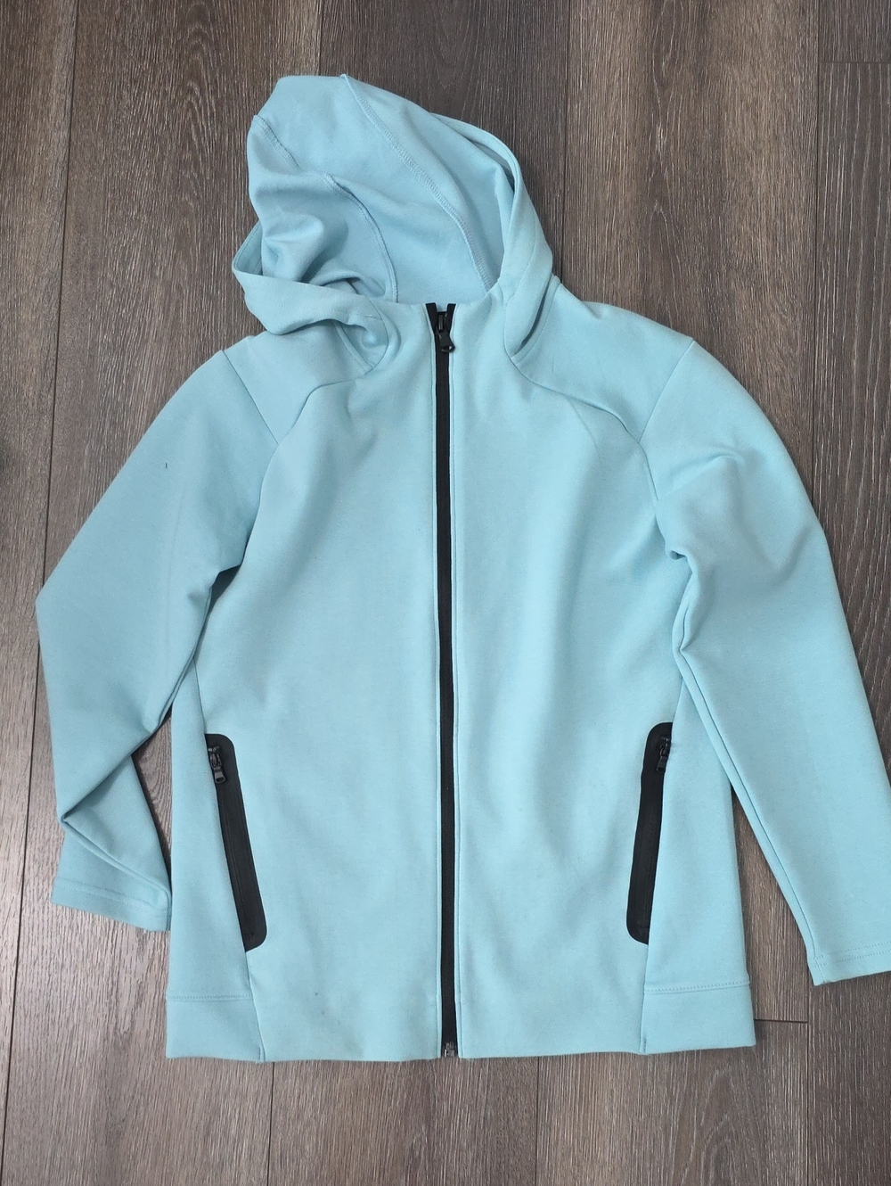 Old Navy Light Blue Hooded Zip-Up Jacket with Black Zippers